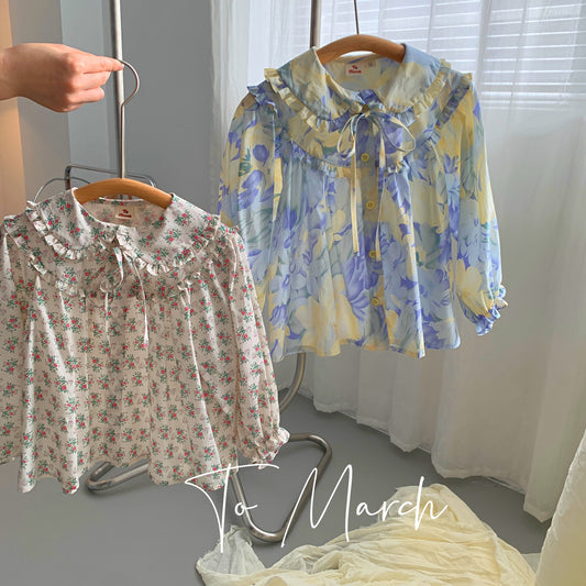 Floral Cotton Blouse With Bib Collar