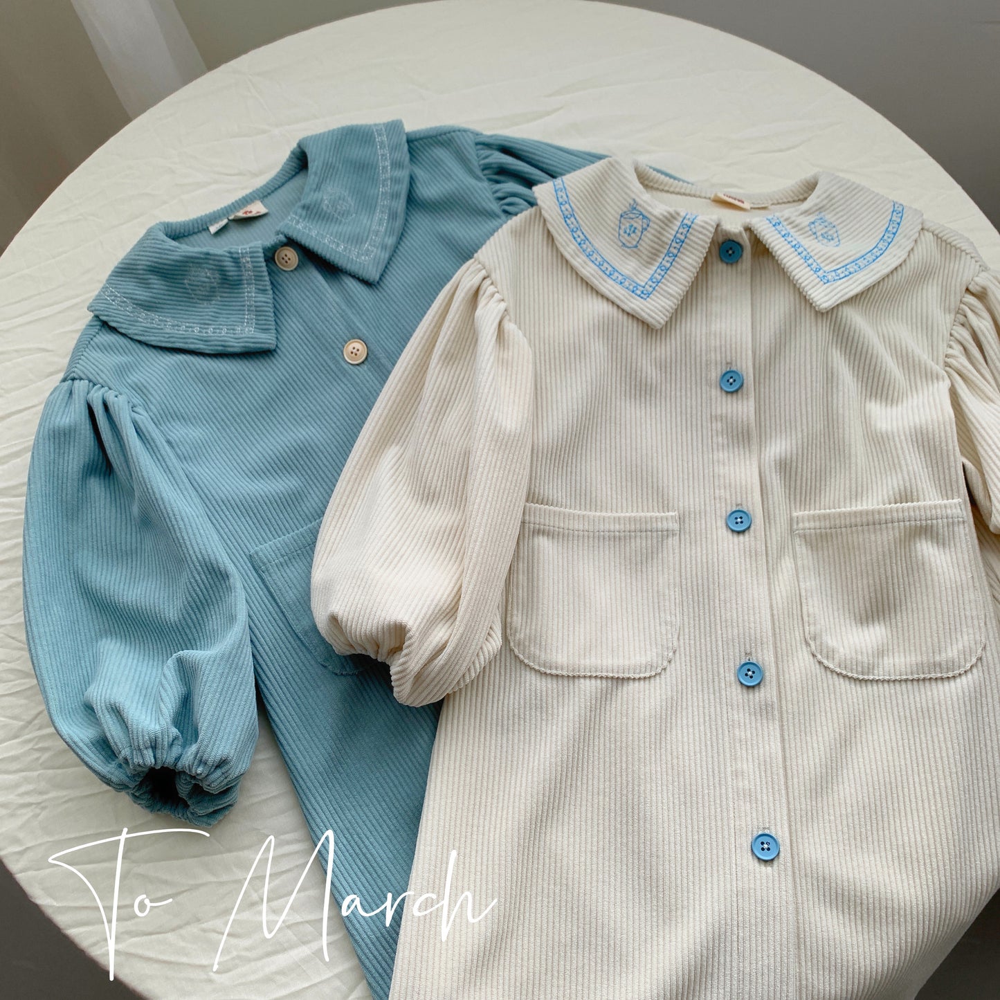 Embroidered Cotton Corduroy Girl's Long Jacket