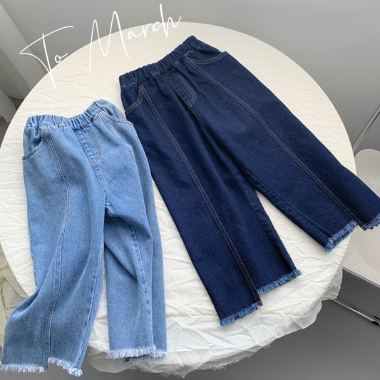 Flared Full-Length Jeans With Raw Cut Hem