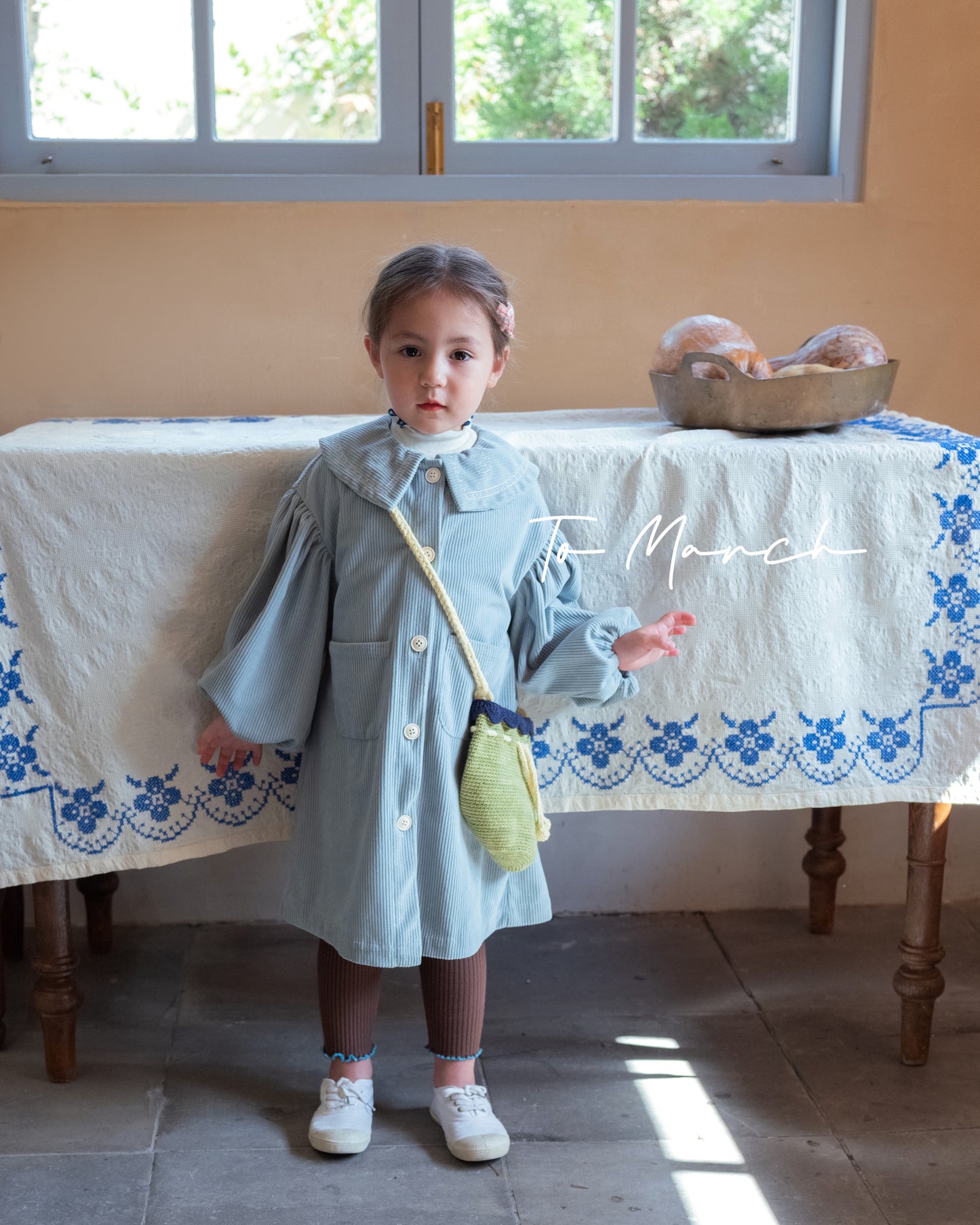 Embroidered Cotton Corduroy Girl's Long Jacket