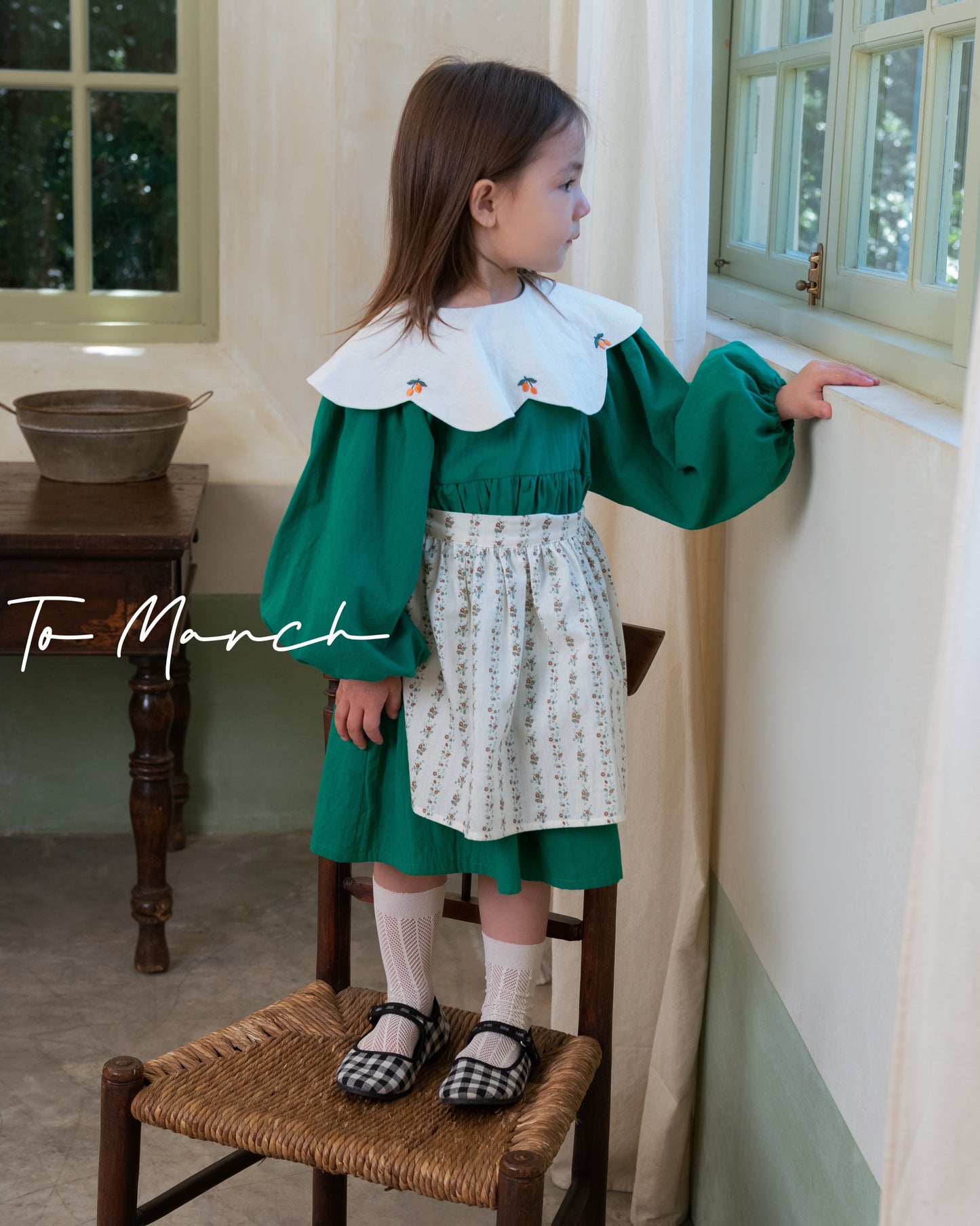 Vintage Style Embroidered Apron Girls' Dress