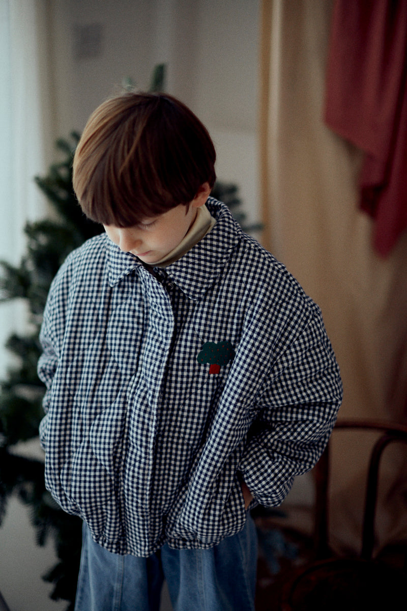 Check Quilted Jacket with Collar