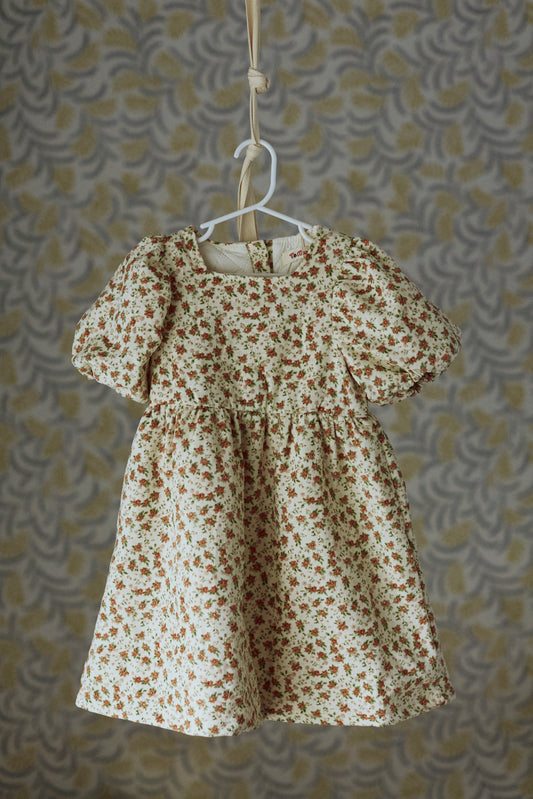 Short Sleeves Floral Corduroy Dress
