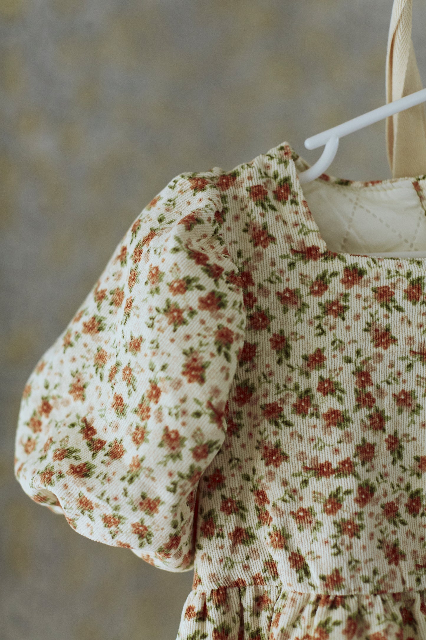 Short Sleeves Floral Corduroy Dress