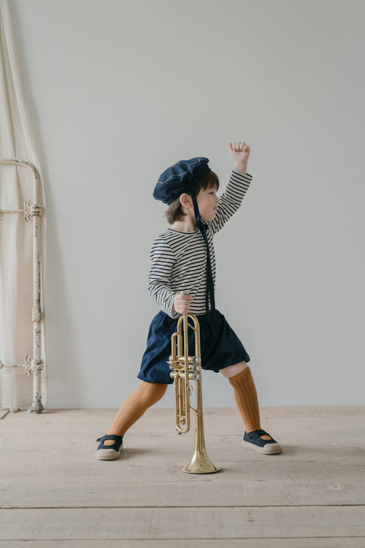 Little Musician Cotton Navy Ruffle Bloomer