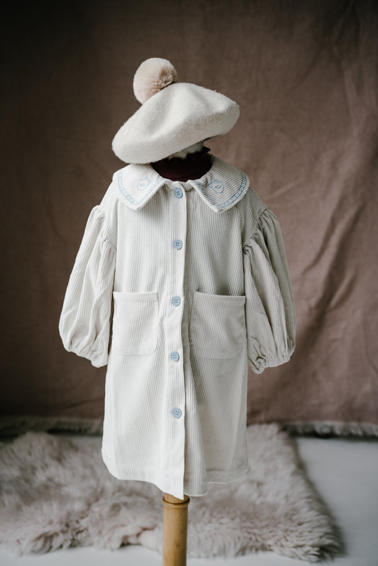 Embroidered Cotton Corduroy Girl's Long Jacket