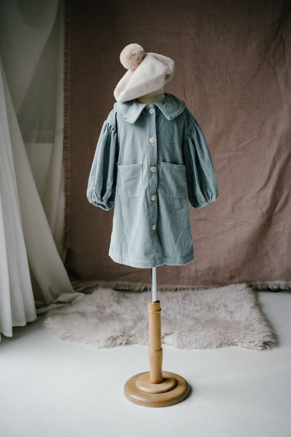 Embroidered Cotton Corduroy Girl's Long Jacket