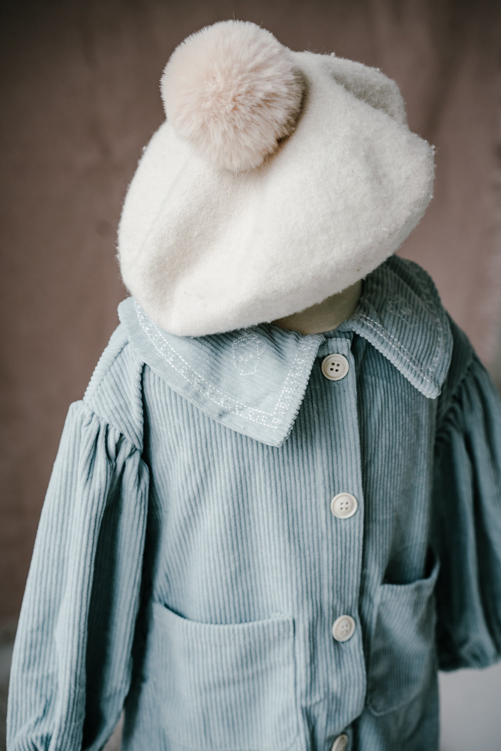 Embroidered Cotton Corduroy Girl's Long Jacket