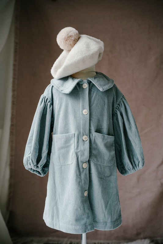 Embroidered Cotton Corduroy Girl's Long Jacket