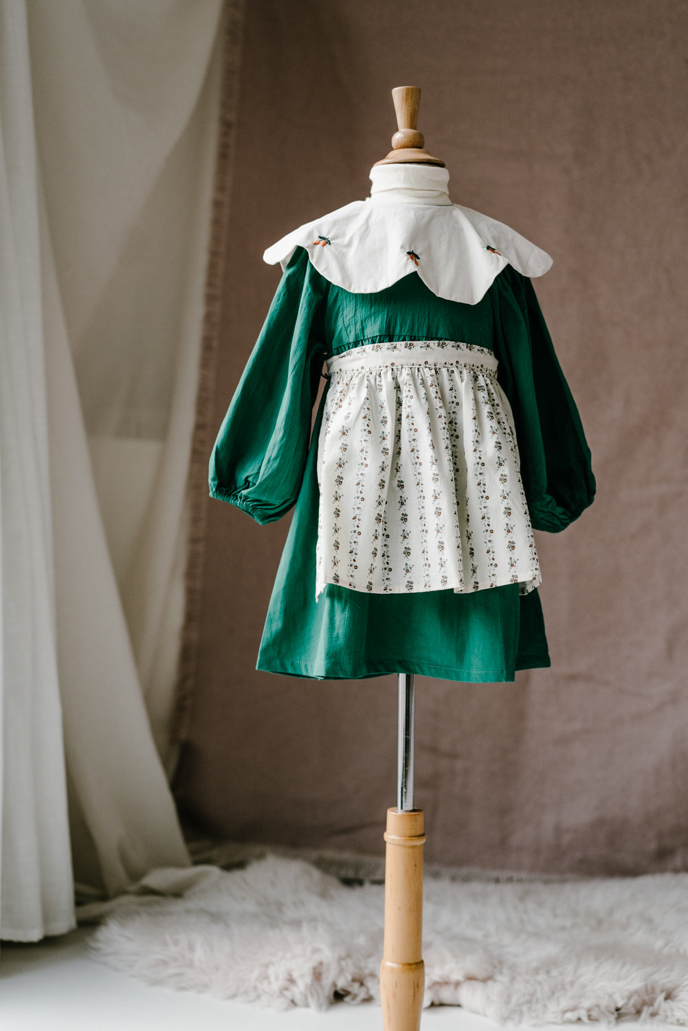 Vintage Style Embroidered Apron Girls' Dress