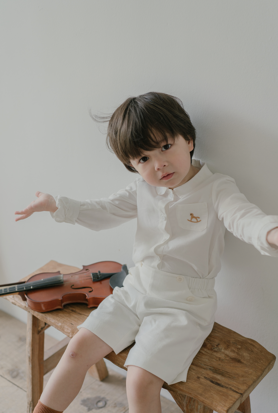 Little Musician White Shirt With Embroidery Details