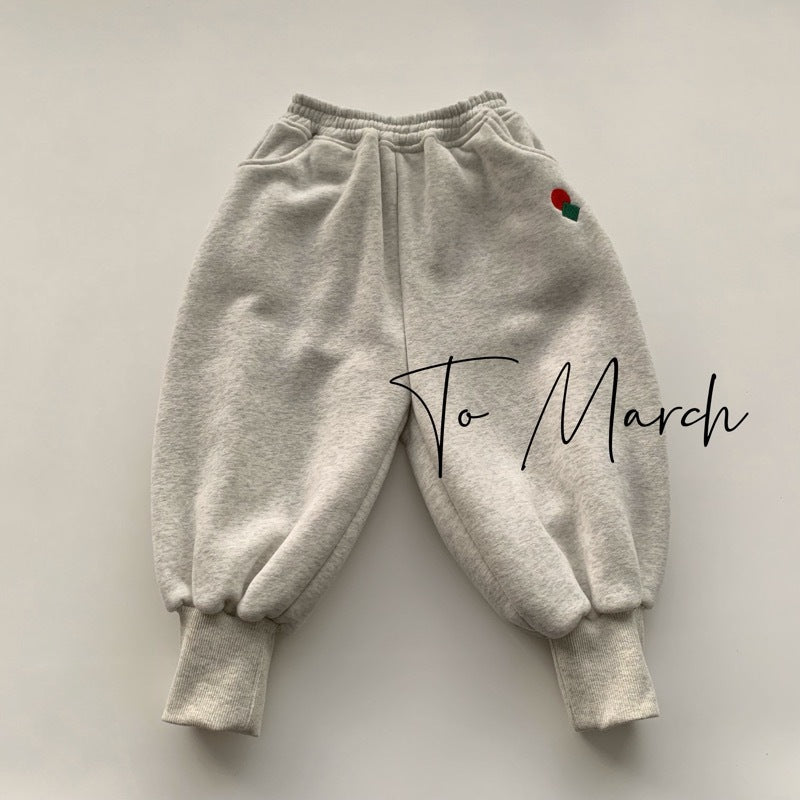 Winter Fleece Trousers With Embroidery Details