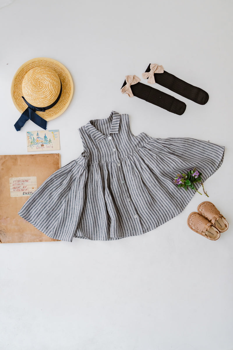 LELE JOVE COLLARED STRIPED GIRLS DRESS