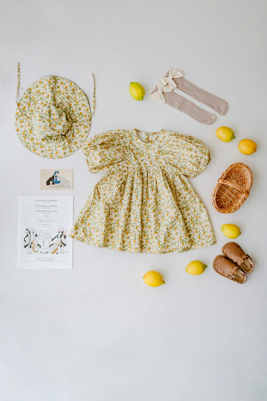 LELE JOVE LEMON GIRLS SHORT PUFF SLEEVES DRESS