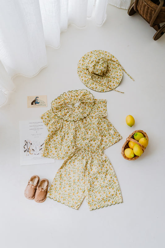 LEMON GIRLS PUFF SLEEVES TOP AND SHORTS