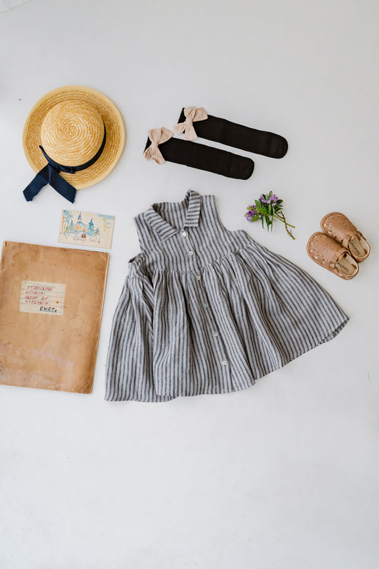LELE JOVE COLLARED STRIPED GIRLS DRESS
