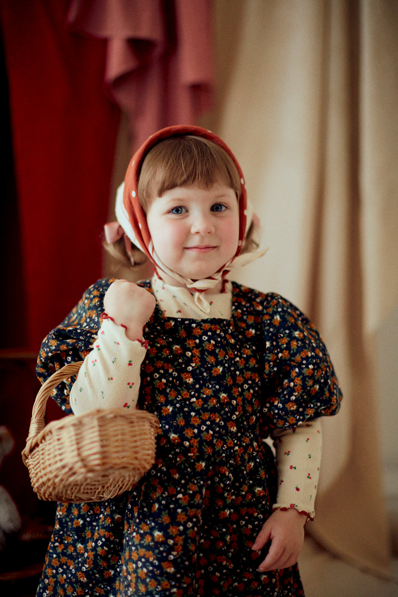 Short Sleeves Floral Corduroy Dress