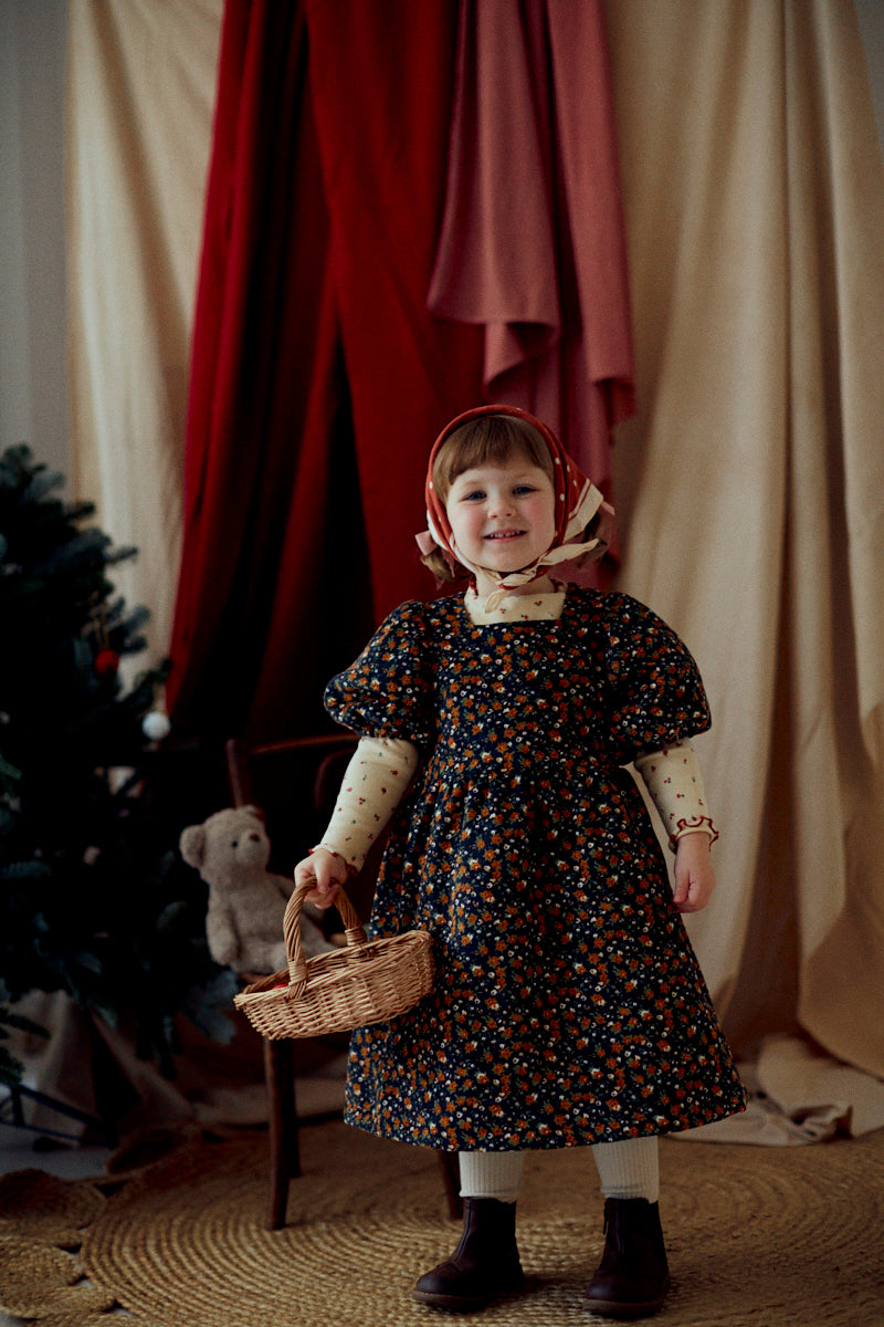 Short Sleeves Floral Corduroy Dress