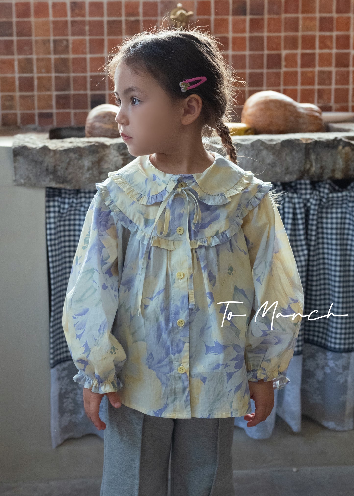Floral Cotton Blouse With Bib Collar