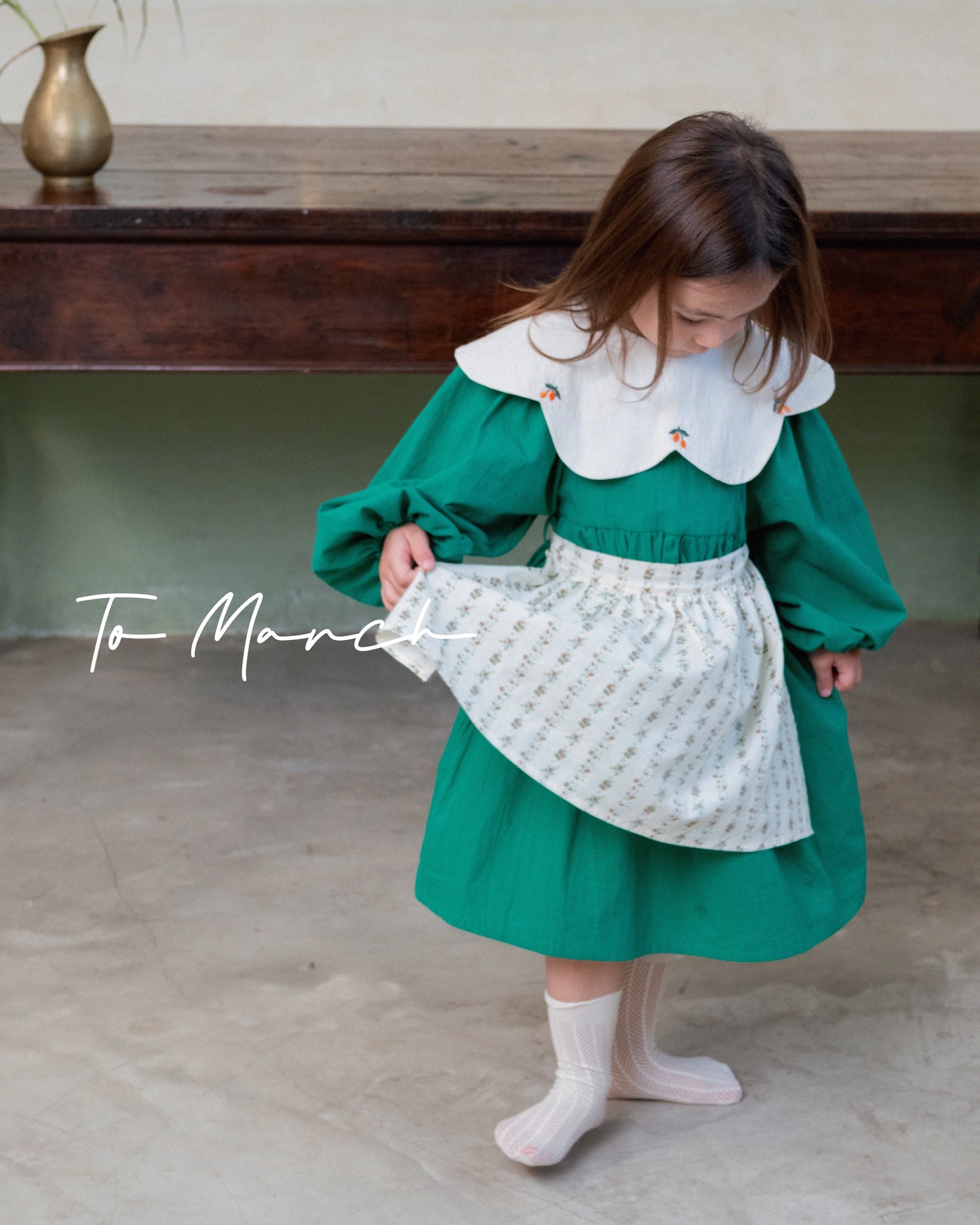 Vintage Style Embroidered Apron Girls' Dress